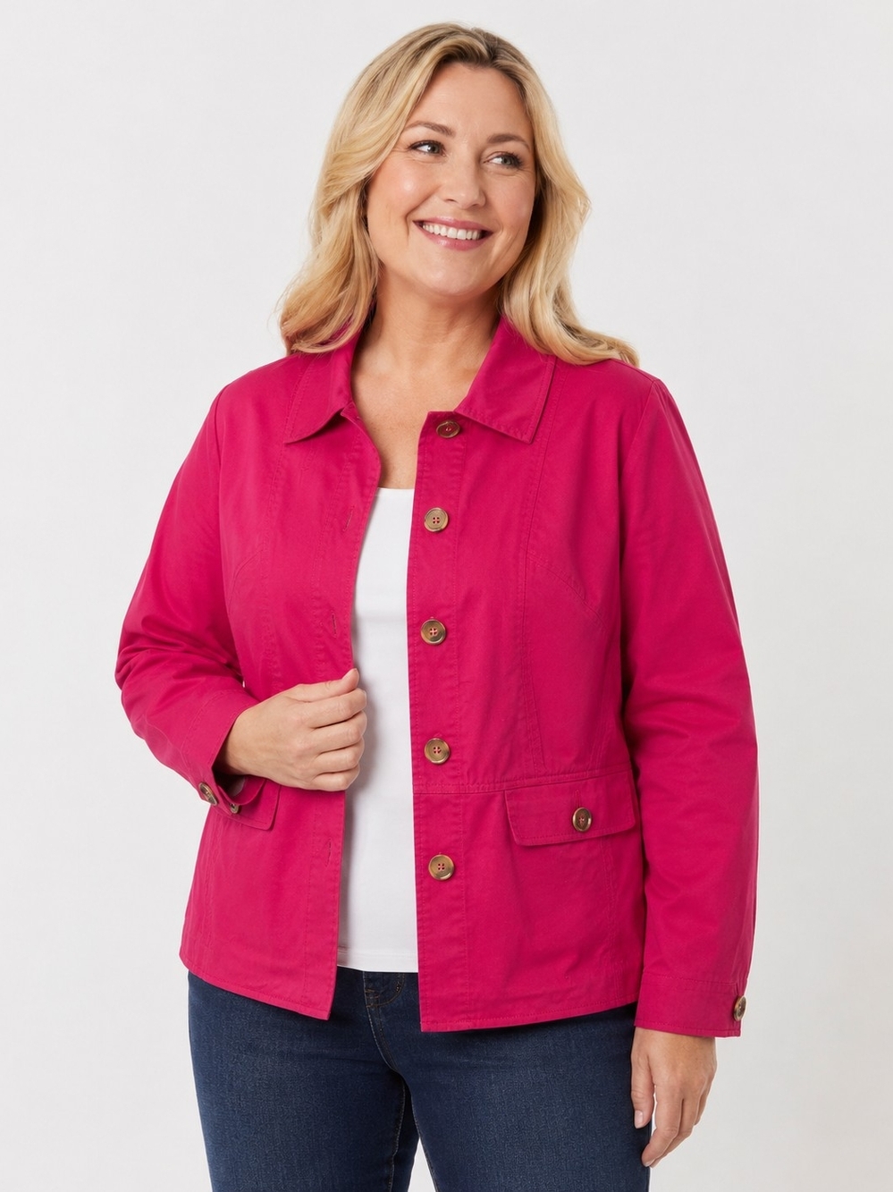 JONES New York Signature Pink Stretch Button-Front Jacket 1X Lightweight Casual